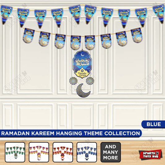 Ramadan Kareem Sapphire Blue Flag Banner, Center Pieces & Card Banner Theme