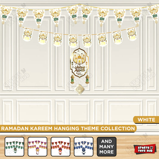 Ramadan Kareem White Hanging Banner, Flag & Center Pieces Theme