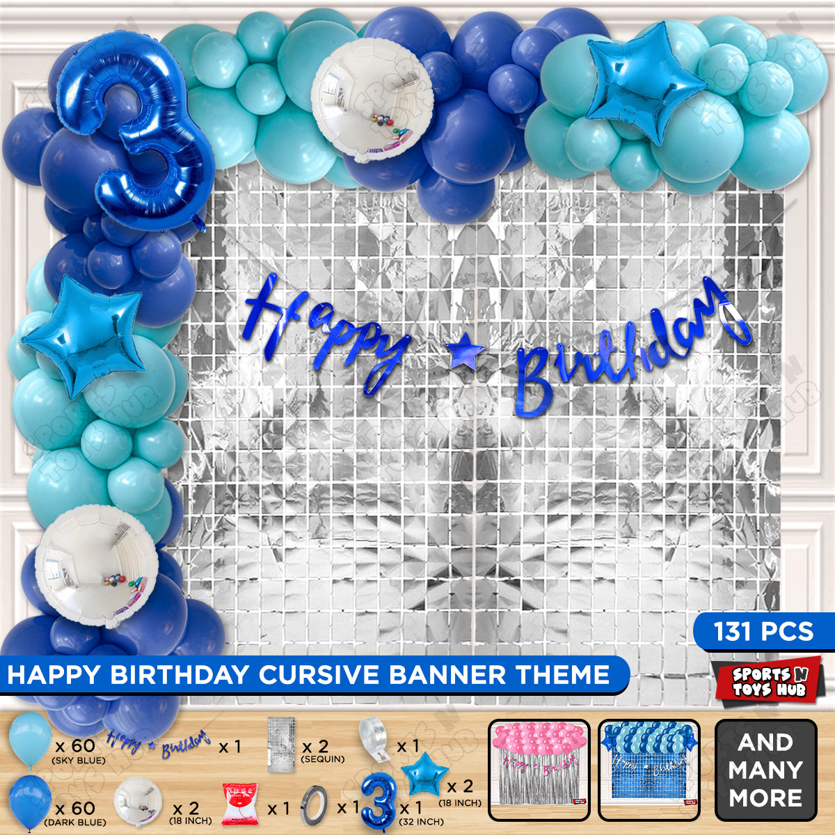 Third Birthday Cutout Banner Arch Theme - Blue