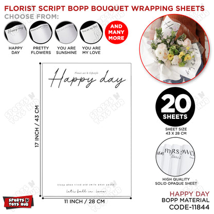 Happy Day White BOPP Flower Wrapping Sheets Pack of 20 – Waterproof Floral Bouquet Wrap for Fresh Flowers, Wedding Decorations, Florist Supplies, Gift Wrapping & Flower Packaging