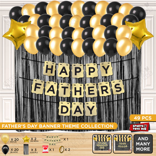 Happy Fathers Day Shinny Gold Card Banner Theme Collection