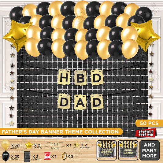HBD Dad Shinny Gold Card Banner Theme Collection