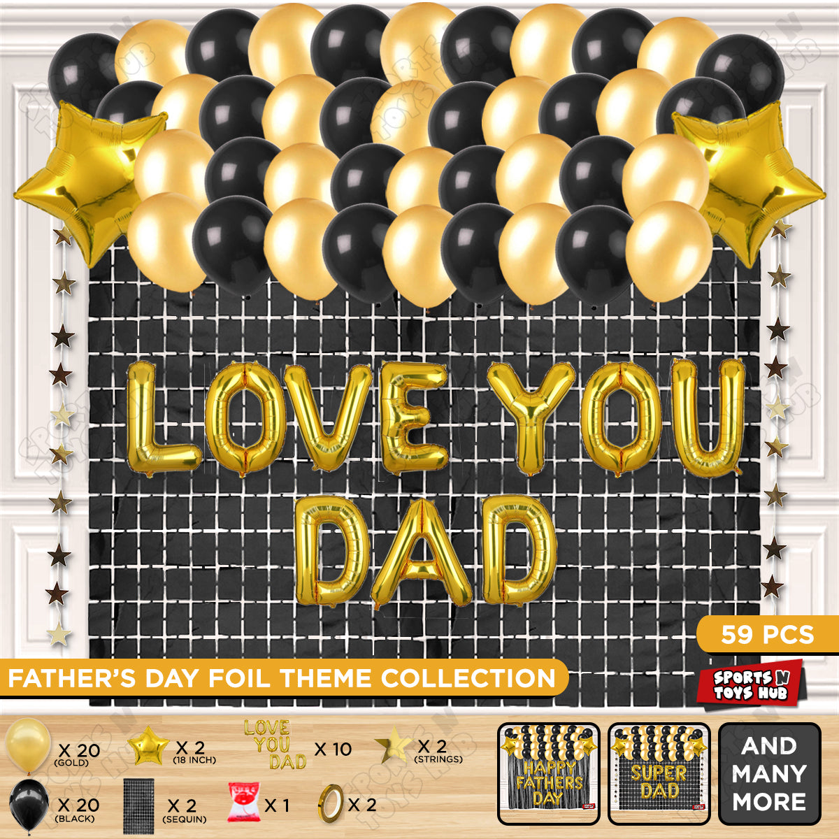 Love You Dad Foil Letter Rectangle Curtain Theme Collection