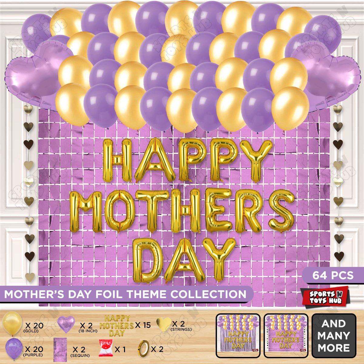 Happy Mothers Day Foil Letter Rectangle Curtain Theme Collection