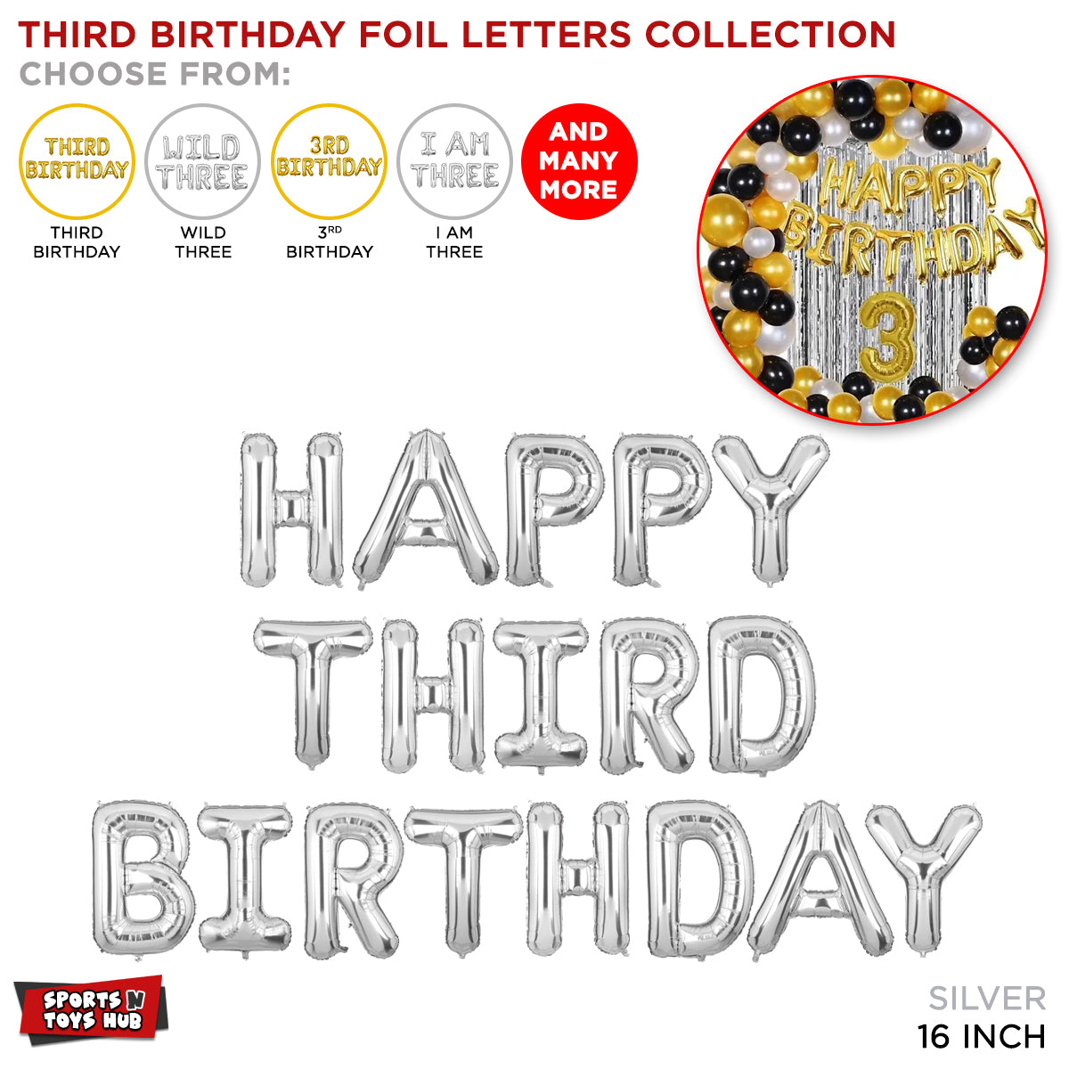 Third Birthday Silver Foil Letter Collection