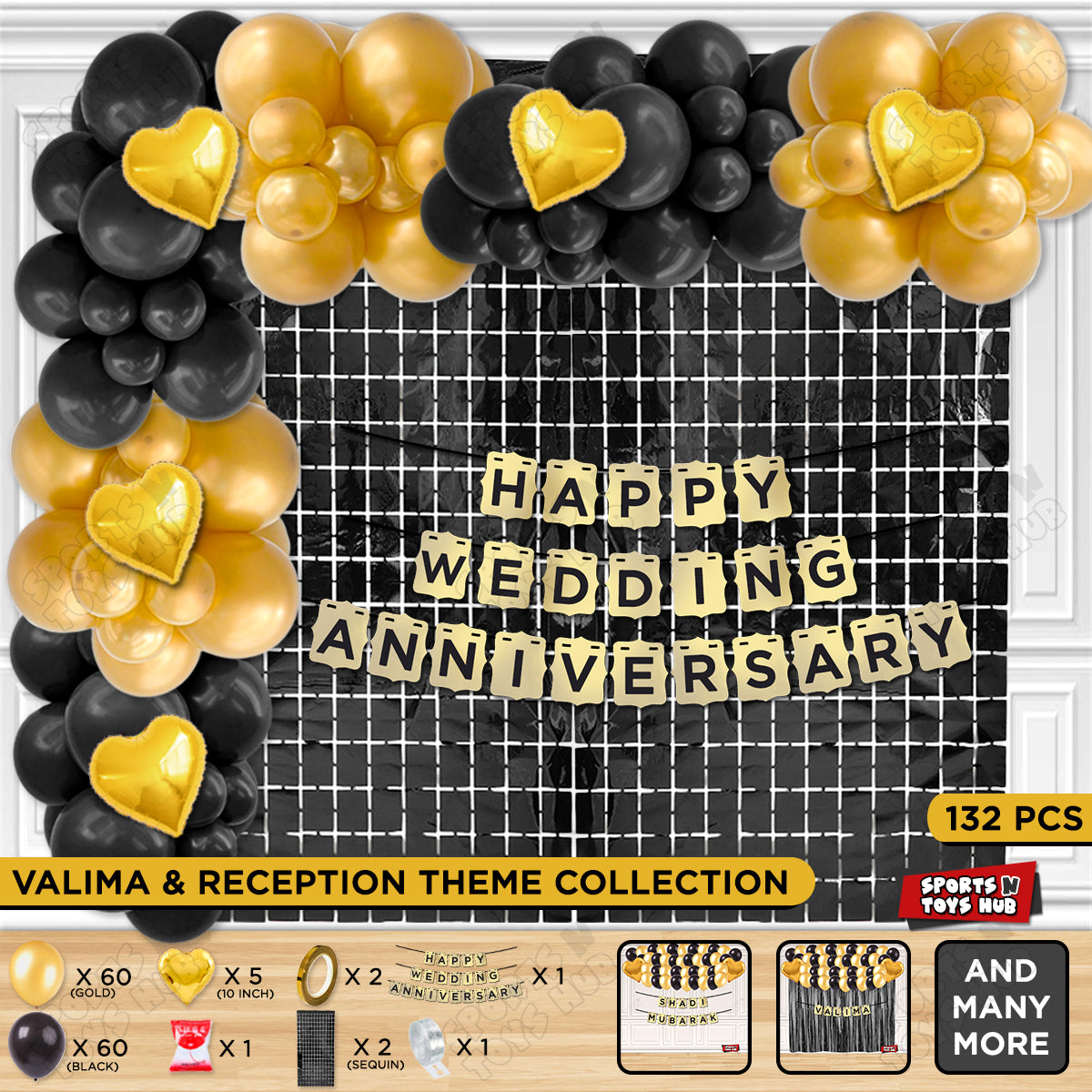 Happy Wedding Anniversary Card Banner Theme Collection - Gold