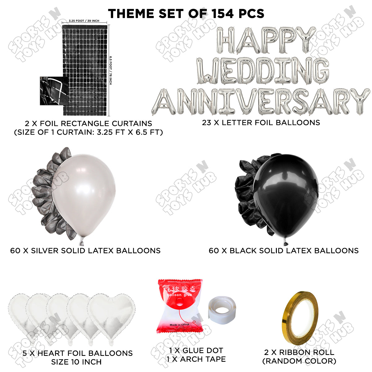 Happy Wedding Anniversary Foil Letter Theme Collection - Silver