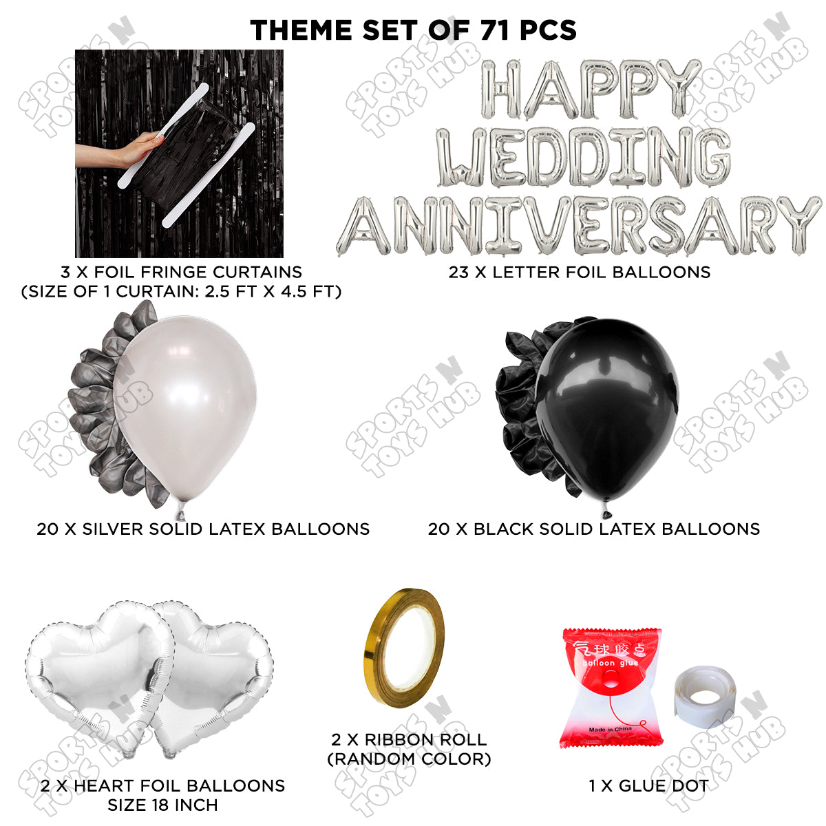Happy Wedding Anniversary Foil Letter Theme Collection - Silver