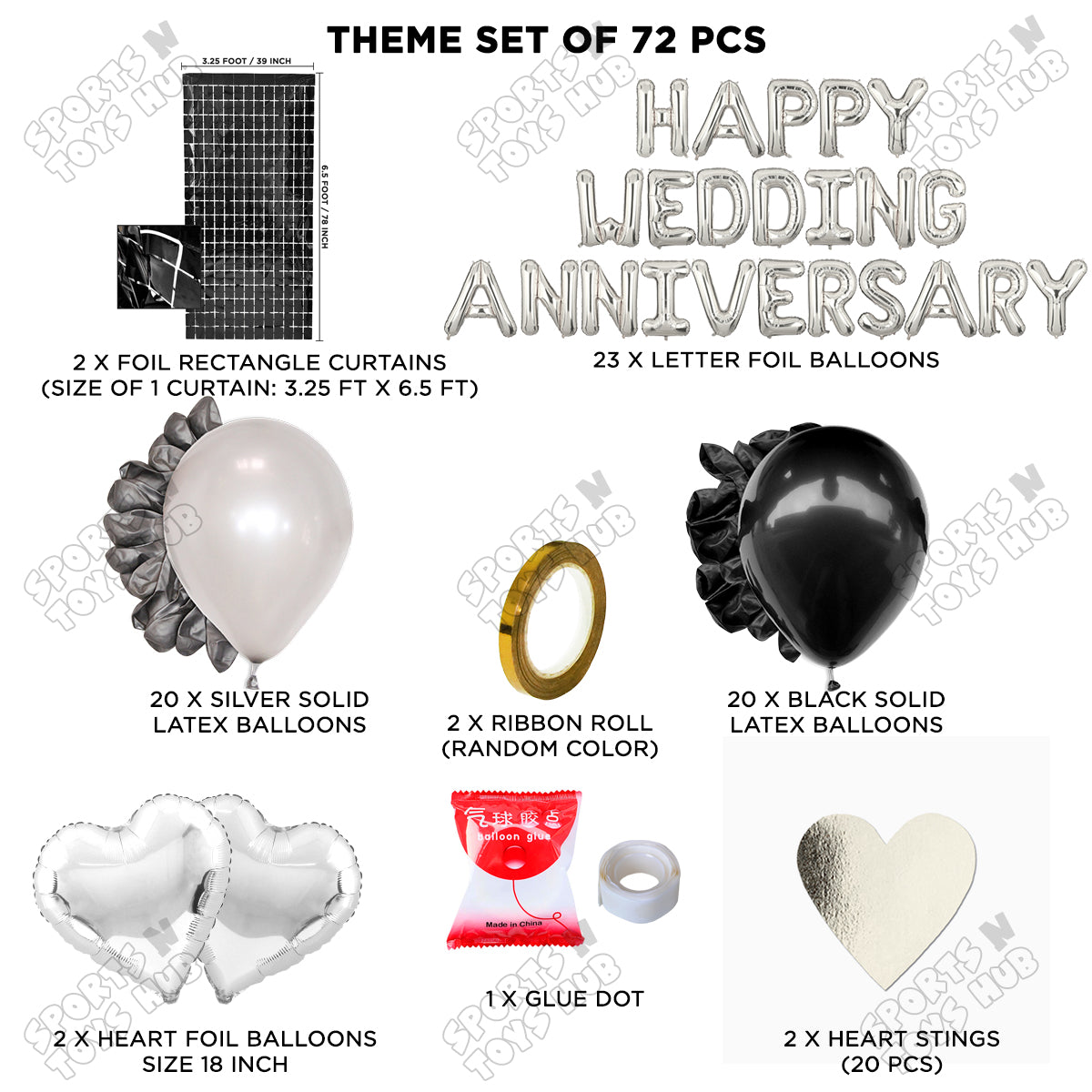 Happy Wedding Anniversary Foil Letter Theme Collection - Silver