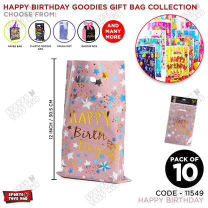 Printed Happy Birthday Goodies Gift Bags - 10 Pcs