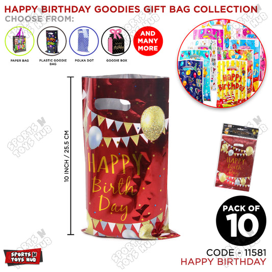 Happy Birthday Printed Goodies Gift Bags - 10 Pcs