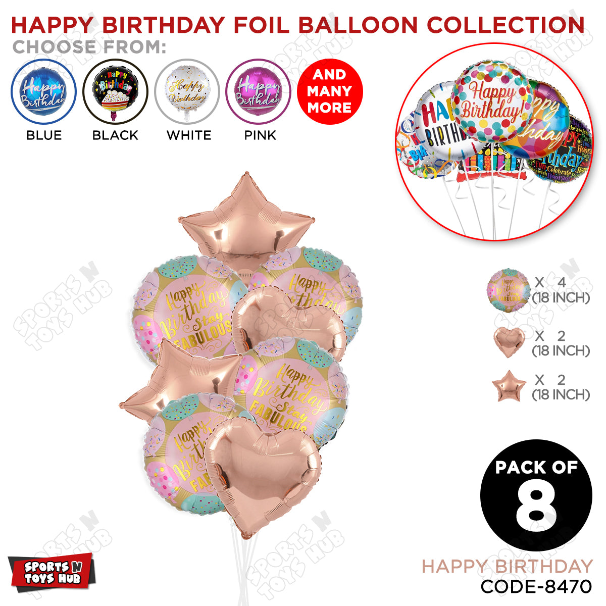 Printed Happy Birthday Stay Fabulous Round Foil Balloon - Pack Of 8