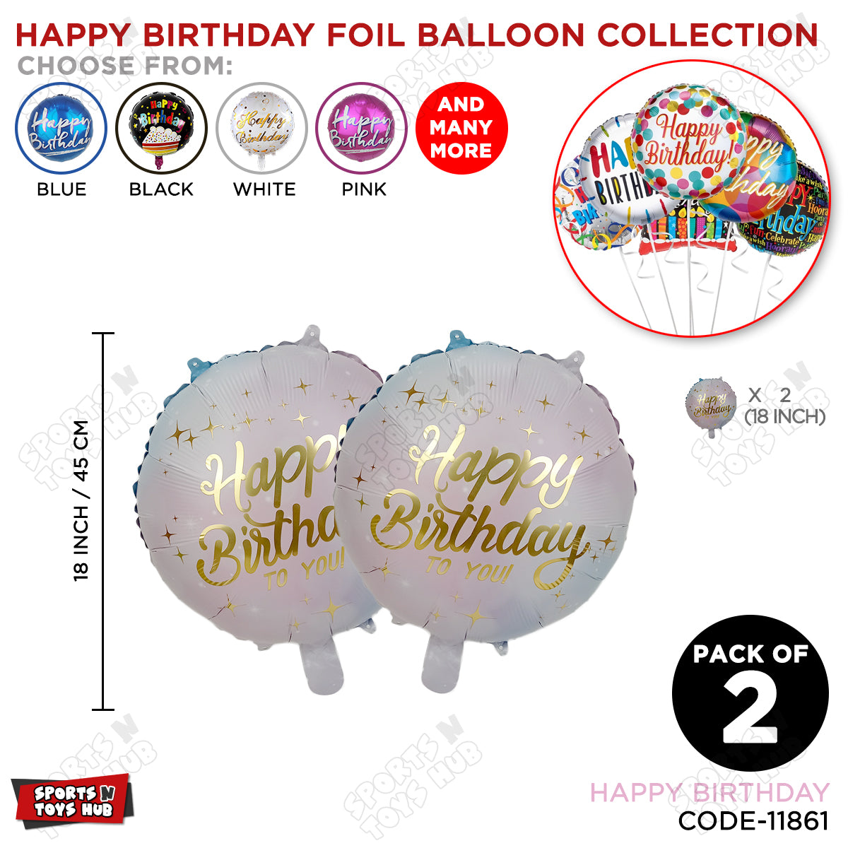 Happy Birthday Printed Round Foil Balloon - Pack Of 2
