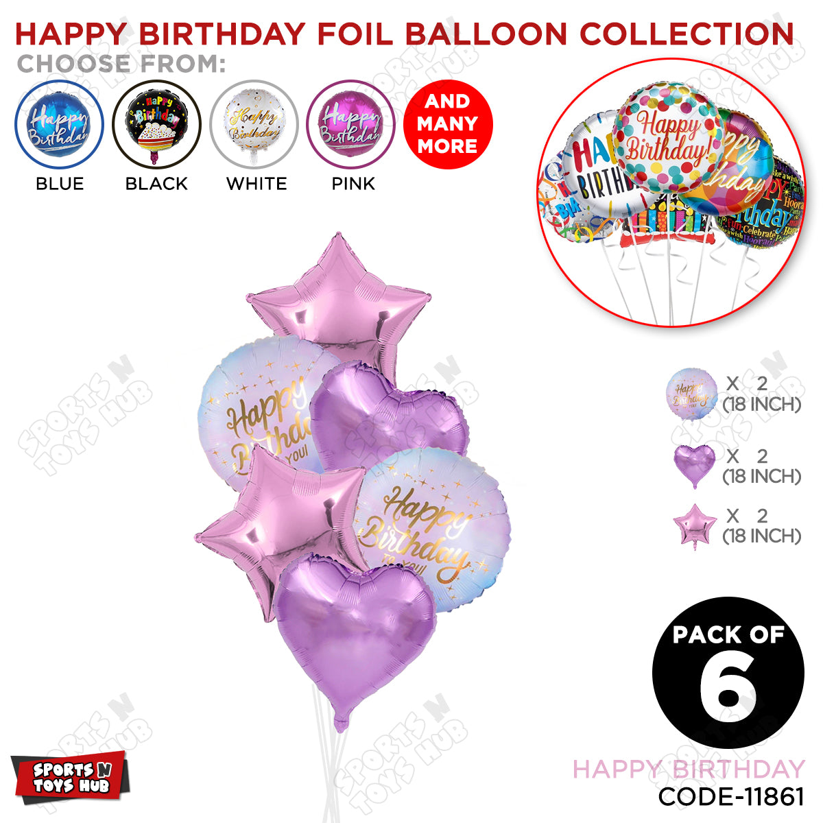 Printed Happy Birthday Shape Foil Balloon - Pack Of 6