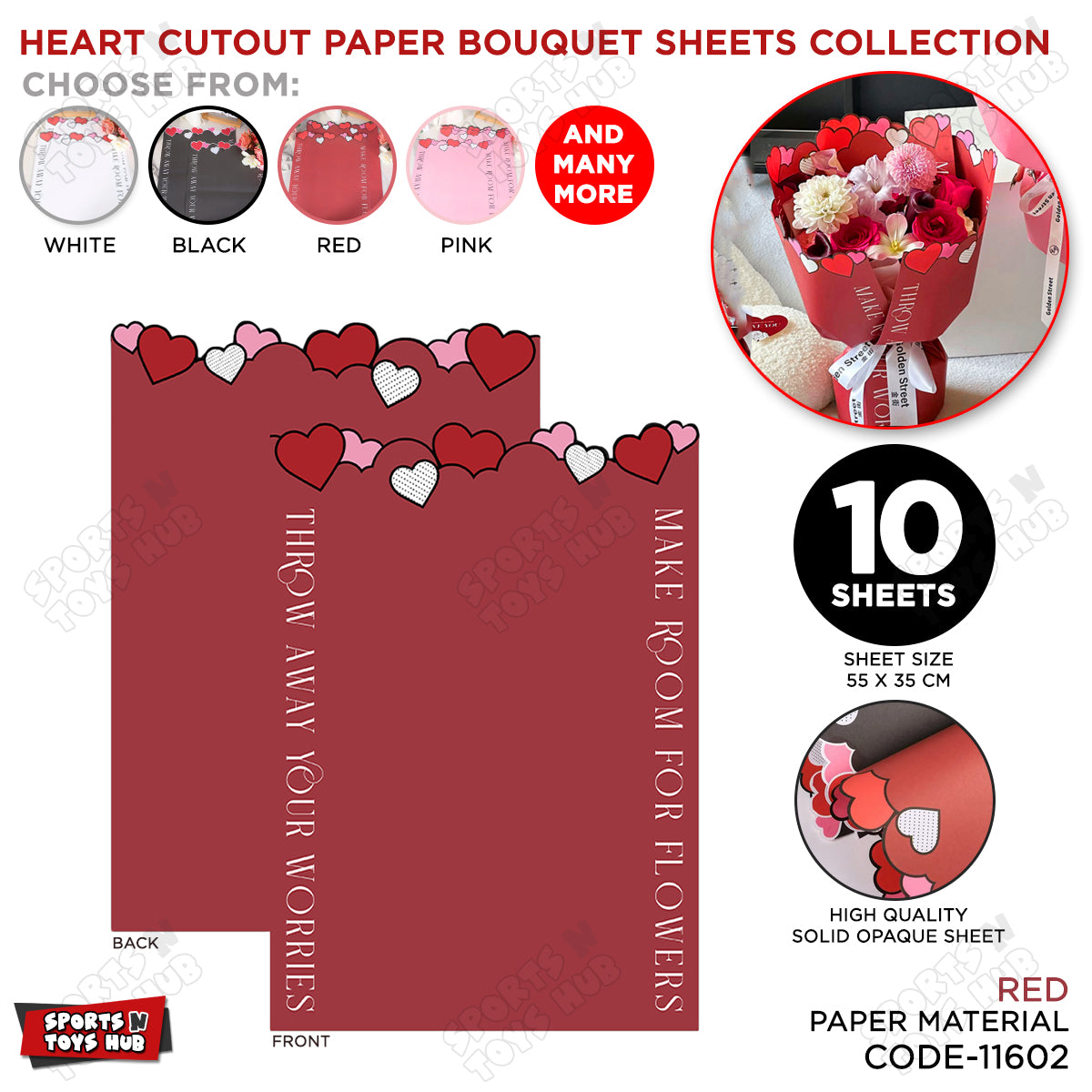 Heart Cutout Paper Bouquet Wrapping Sheets - Pack Of 10