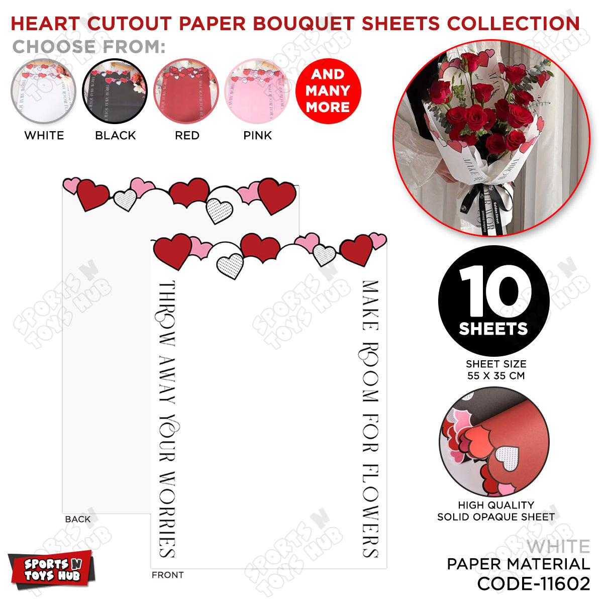 Heart Cutout Paper Bouquet Wrapping Sheets - Pack Of 10