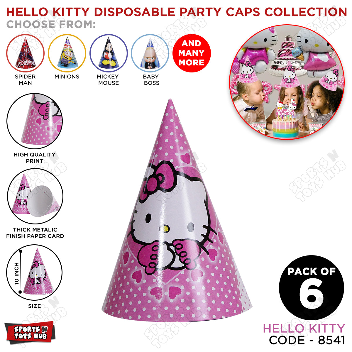 Hello Kitty Cartoons Characters Caps - 6 Pcs
