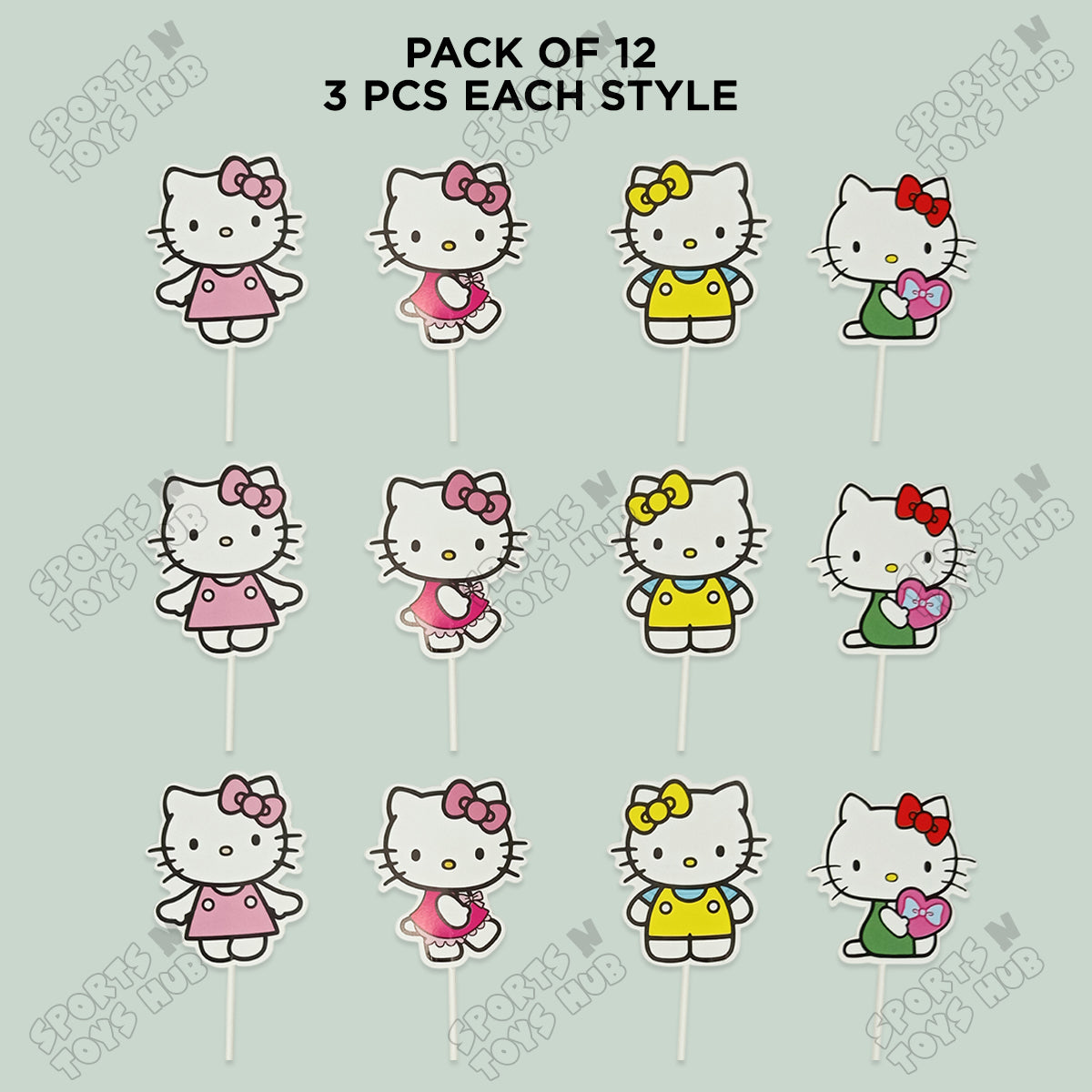 Hell0 Kitty Cartoon Characters Cup Cake Topper - 12 Pcs