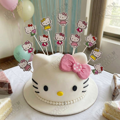 Hell0 Kitty Cartoon Characters Cup Cake Topper - 12 Pcs