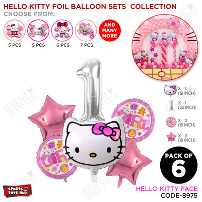 Hell0 Kitty Face Foil Balloon Set With Number Collection - Pack Of 6