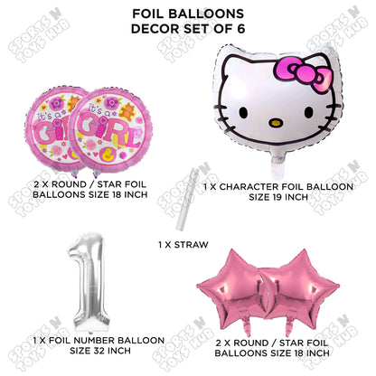 Hell0 Kitty Face Foil Balloon Set With Number Collection - Pack Of 6