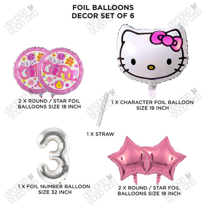 Hell0 Kitty Face Foil Balloon Set With Number Collection - Pack Of 6