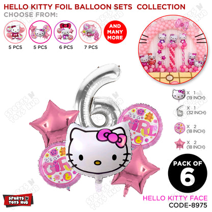 Hell0 Kitty Face Foil Balloon Set With Number Collection - Pack Of 6