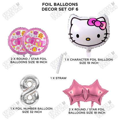Hell0 Kitty Face Foil Balloon Set With Number Collection - Pack Of 6