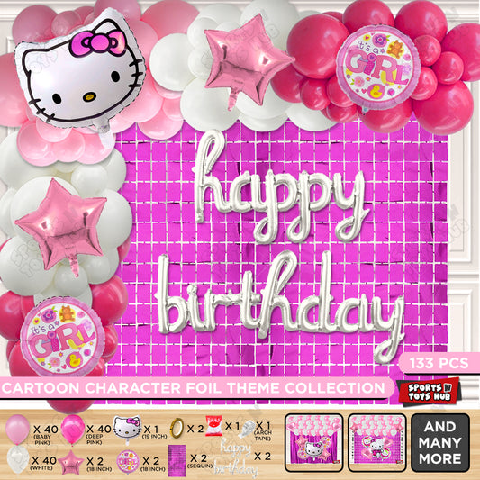 Hell0 Kitty Face Foil Ballon With Cursive Foil Letter Arch Theme