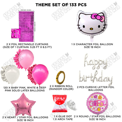Hell0 Kitty Face Foil Ballon With Cursive Foil Letter Arch Theme