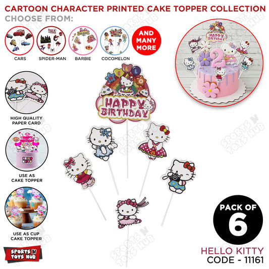 Hell0 Kitty Cartoon Characters Cake Topper - 6 Pcs