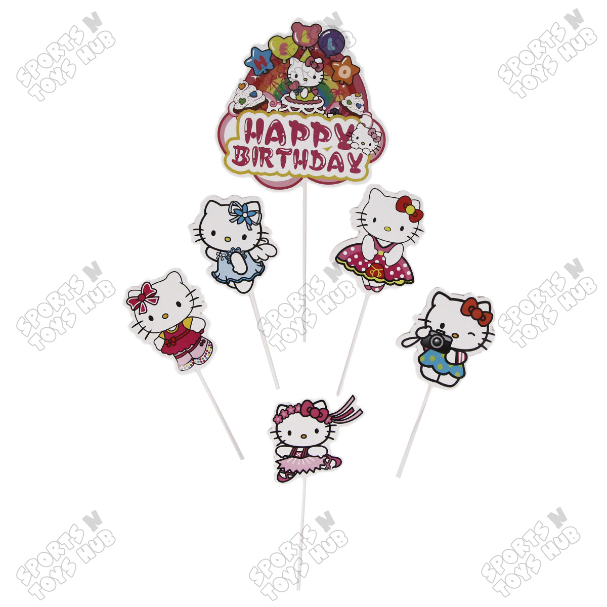 Hell0 Kitty Cartoon Characters Cake Topper - 6 Pcs