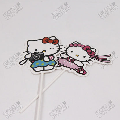 Hell0 Kitty Cartoon Characters Cake Topper - 6 Pcs