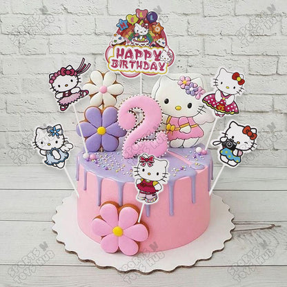 Hell0 Kitty Cartoon Characters Cake Topper - 6 Pcs