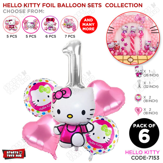 Hell0 Kitty Foil Balloon Set With Number Collection - Pack Of 6