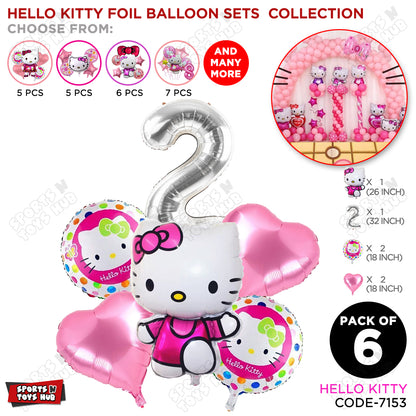 Hell0 Kitty Foil Balloon Set With Number Collection - Pack Of 6