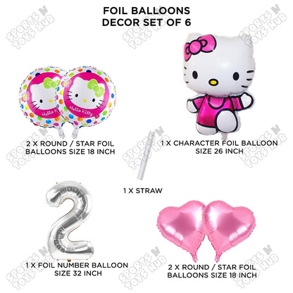 Hell0 Kitty Foil Balloon Set With Number Collection - Pack Of 6