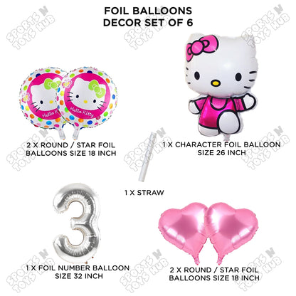Hell0 Kitty Foil Balloon Set With Number Collection - Pack Of 6