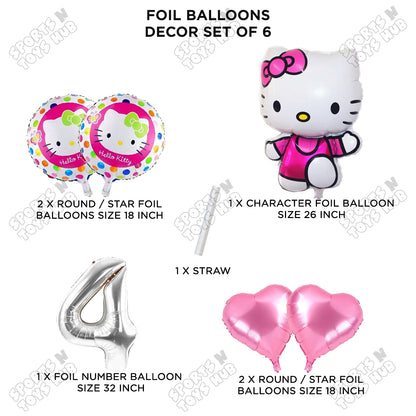 Hell0 Kitty Foil Balloon Set With Number Collection - Pack Of 6