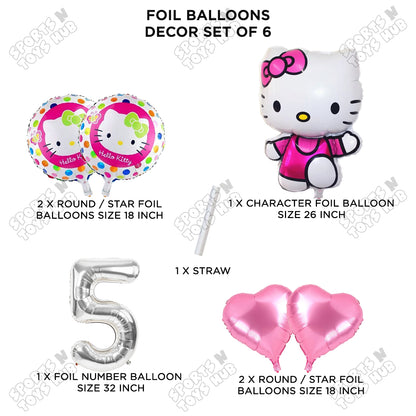 Hell0 Kitty Foil Balloon Set With Number Collection - Pack Of 6