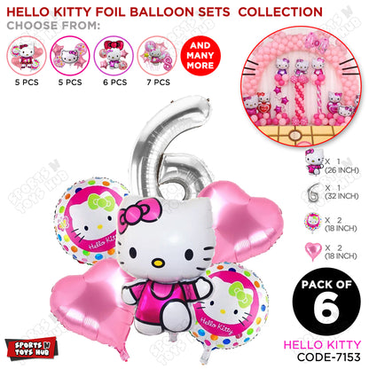 Hell0 Kitty Foil Balloon Set With Number Collection - Pack Of 6