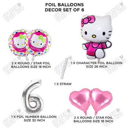 Hell0 Kitty Foil Balloon Set With Number Collection - Pack Of 6