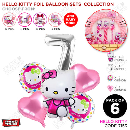 Hell0 Kitty Foil Balloon Set With Number Collection - Pack Of 6