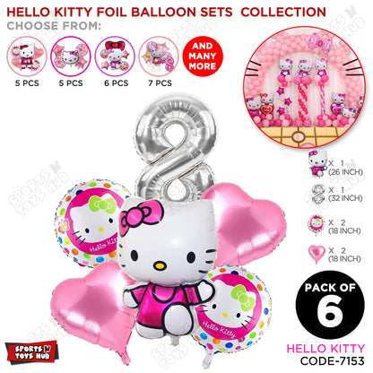 Hell0 Kitty Foil Balloon Set With Number Collection - Pack Of 6