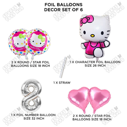 Hell0 Kitty Foil Balloon Set With Number Collection - Pack Of 6