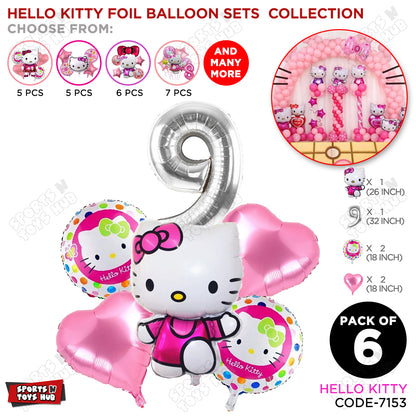 Hell0 Kitty Foil Balloon Set With Number Collection - Pack Of 6
