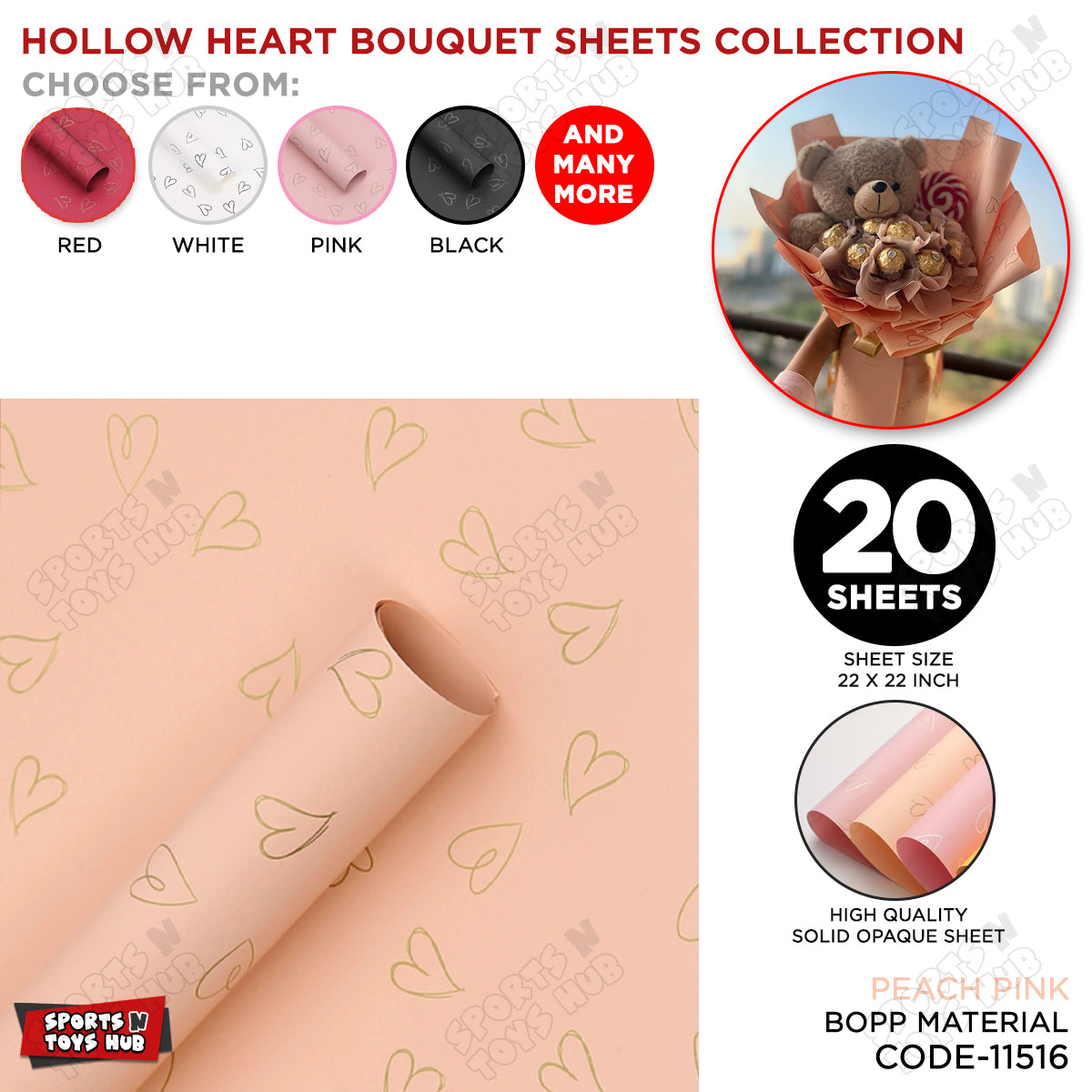 Golden Sketch Hollow Hearts Flower Bouquet Sheets - 20 Sheets