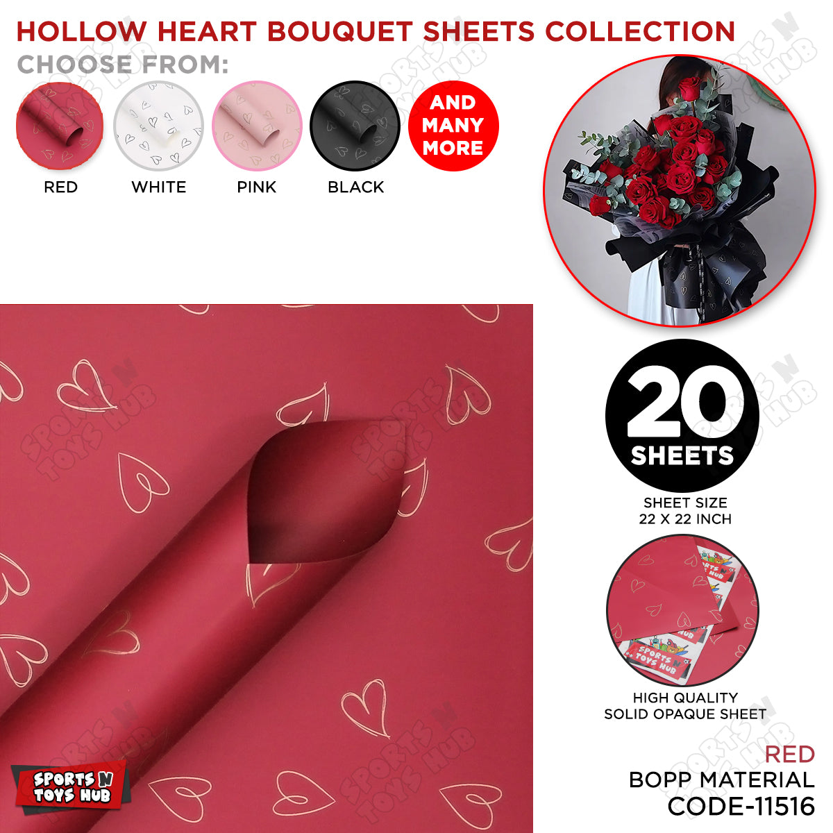 Golden Sketch Holow Hearts Flower Bouquet Sheets - 20 Sheets