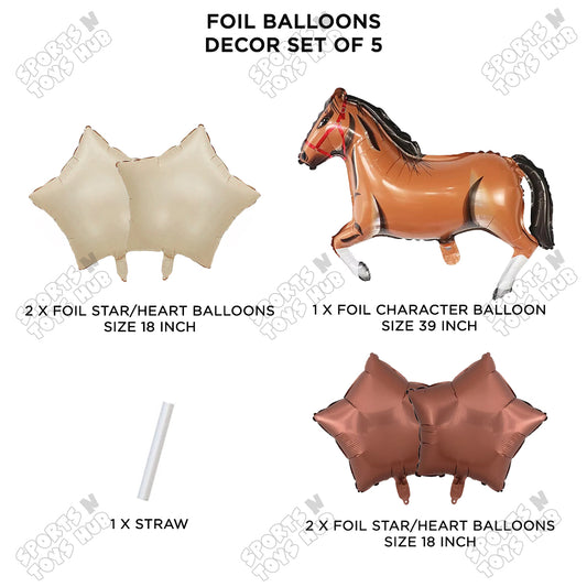 Giant Horse Brown Color Pack Of 5 Foil Balloon Set