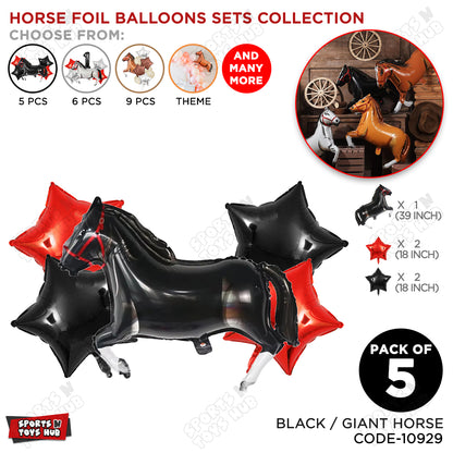Giant Horse Black Color Pack Of 5 Foil Balloon Set